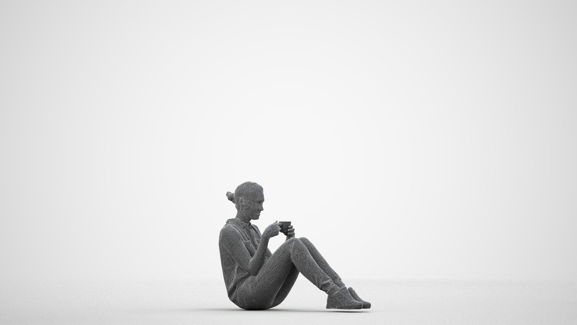 photogrammetry 3D woman casual business, realistic human model archviz FBX, wireframe side view