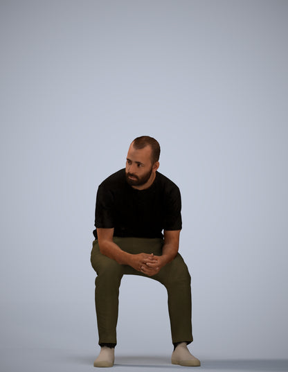 3D people model man casual sitting, scanned human for 3ds Max rendering