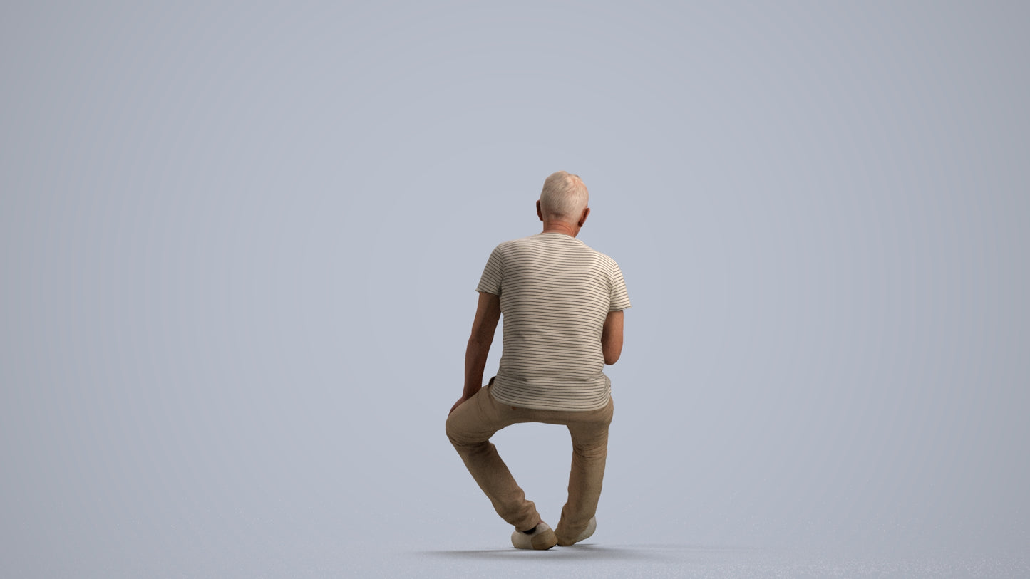 scanned 3D senior man casual sitting, photogrammetry people for Enscape and V-Ray, front view render