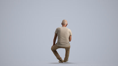 scanned 3D senior man casual sitting, photogrammetry people for Enscape and V-Ray, front view render