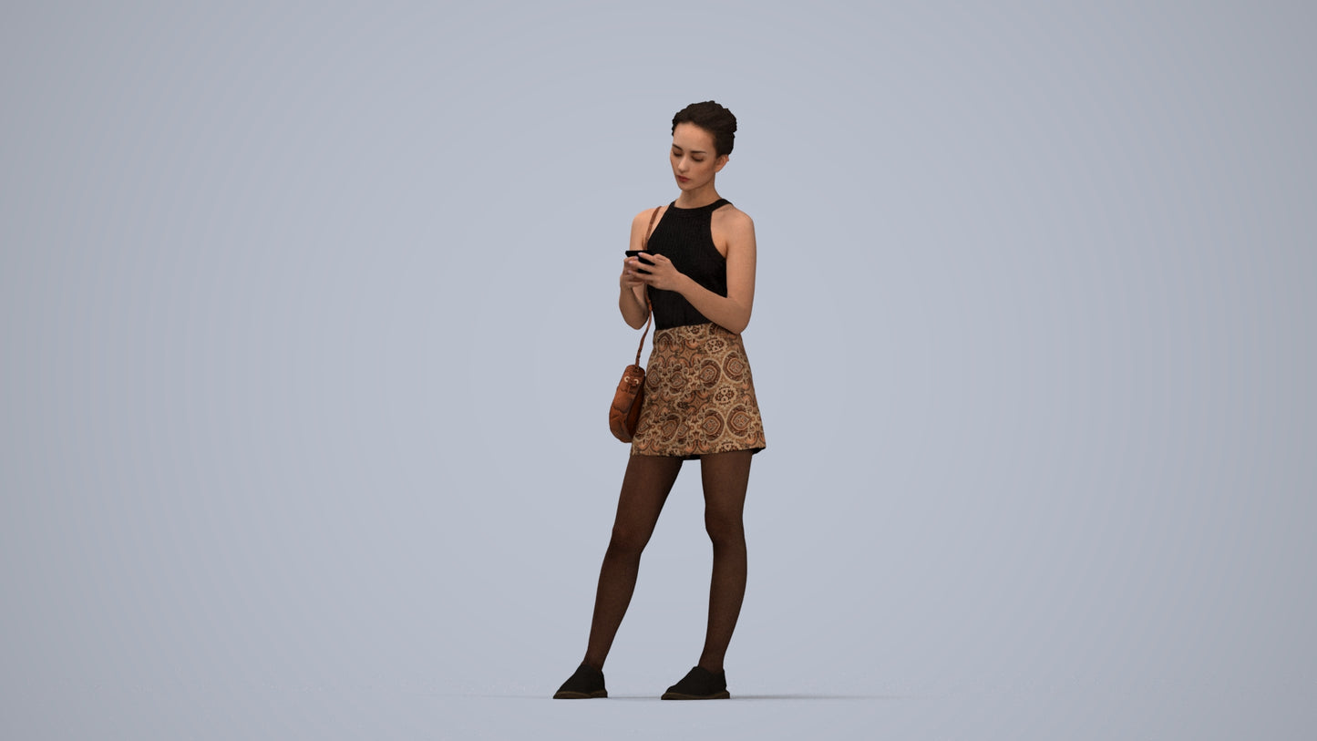 photogrammetry 3D woman casual standing, realistic human model archviz FBX, top-down view render