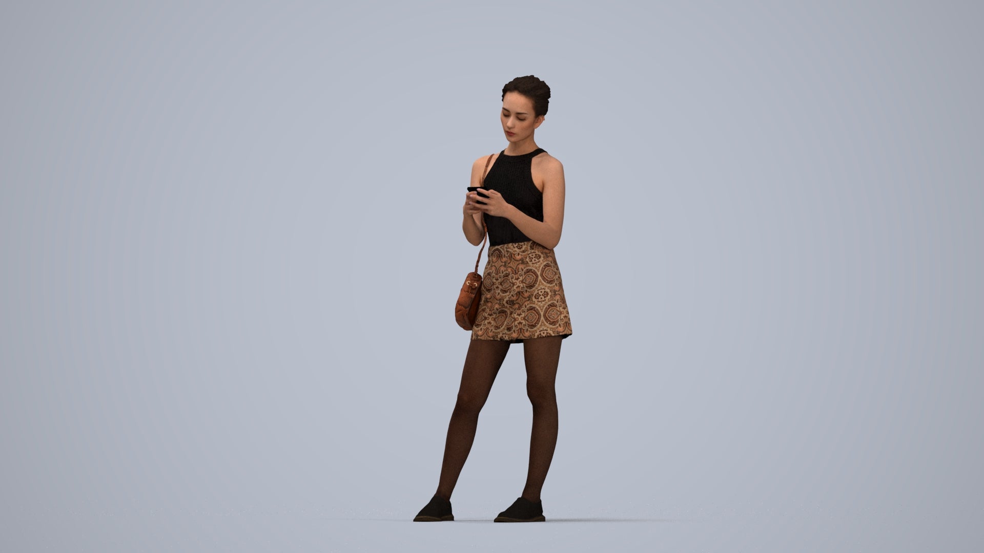 photogrammetry 3D woman casual standing, realistic human model archviz FBX, top-down view render