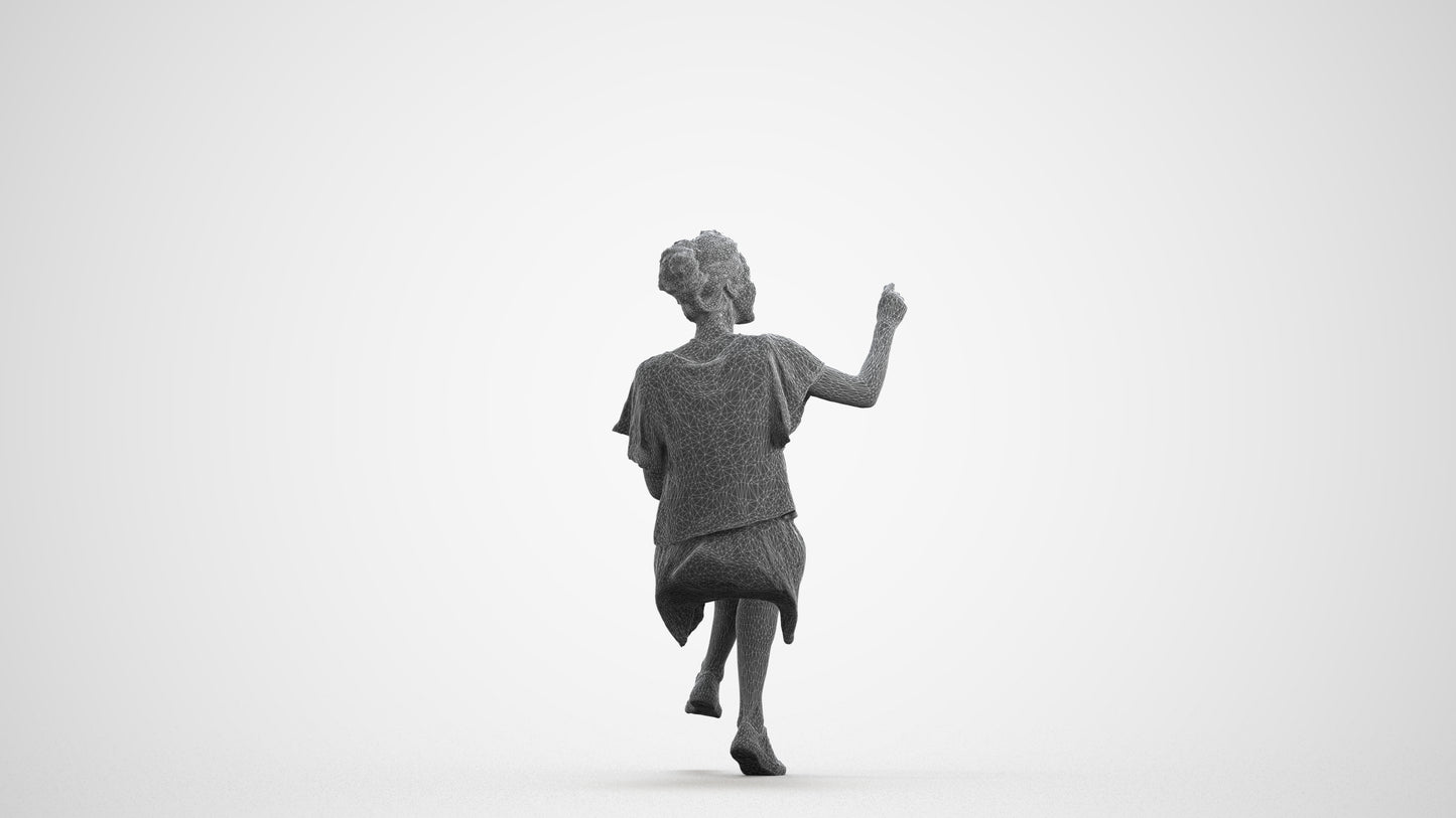 3D human model woman casual sitting, photogrammetry scanned person for archviz, wireframe front view