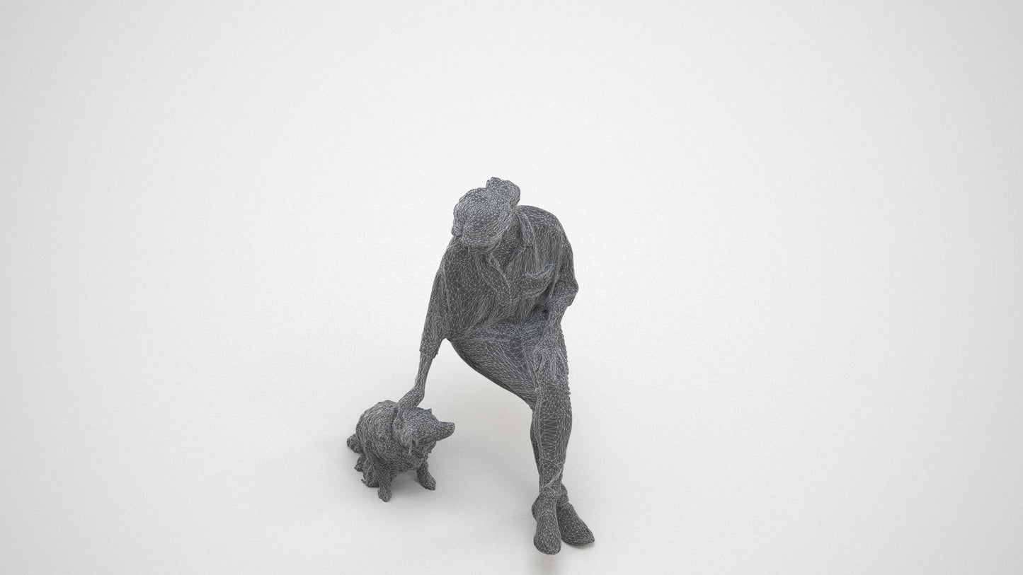 realistic 3D people woman casual sitting, render-ready for V-Ray and Corona, FBX OBJ, wireframe three-quarter view