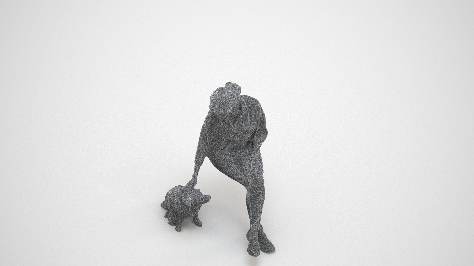 realistic 3D people woman casual sitting, render-ready for V-Ray and Corona, FBX OBJ, wireframe three-quarter view