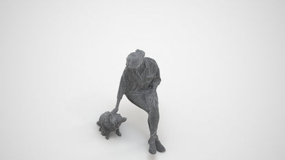 realistic 3D people woman casual sitting, render-ready for V-Ray and Corona, FBX OBJ, wireframe three-quarter view