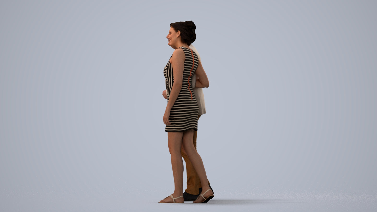 3D people model woman casual couple, scanned human for 3ds Max rendering, three-quarter view render