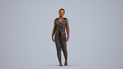 3D human model woman casual walking, photogrammetry scanned person for archviz, standing pose render