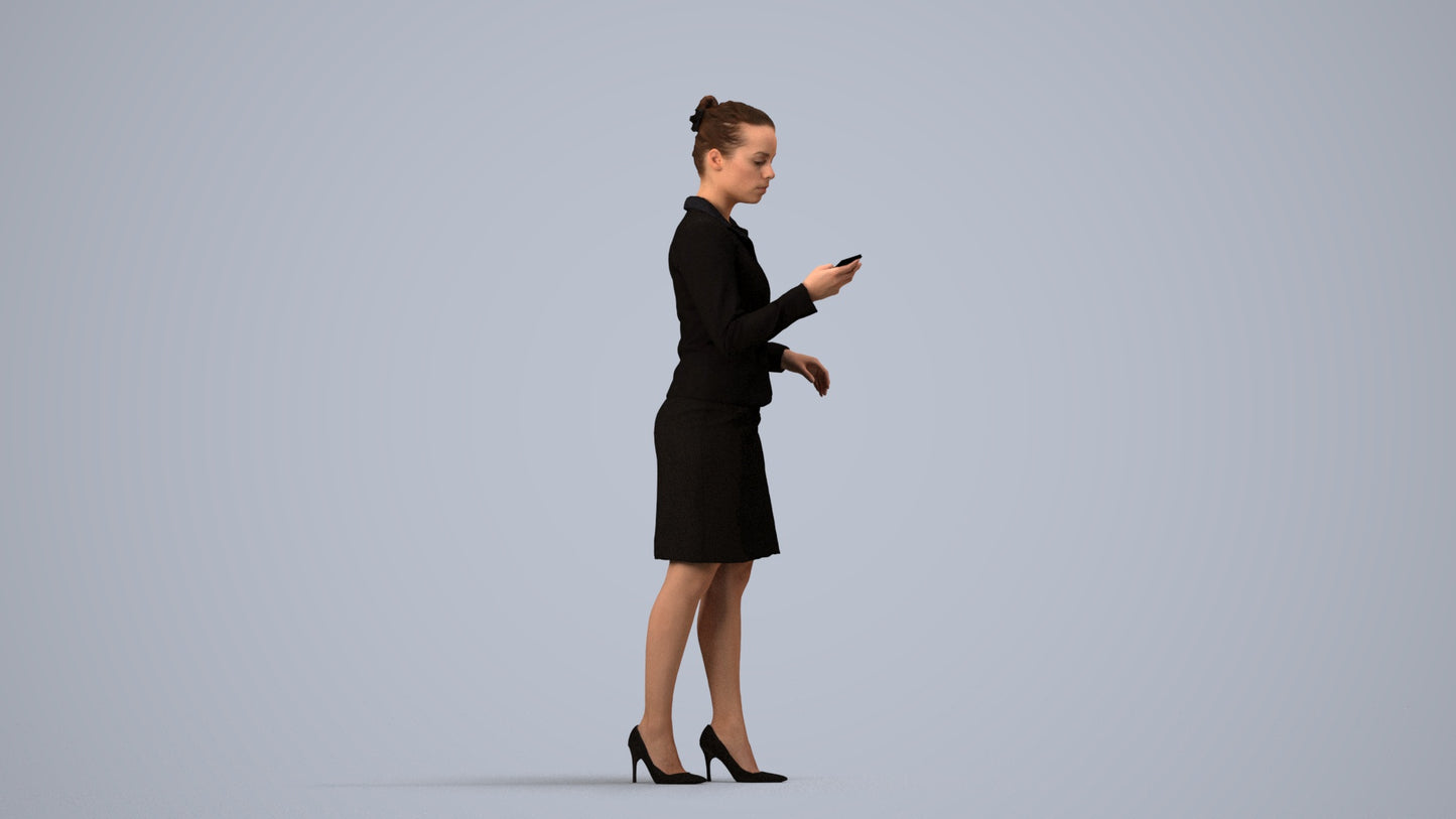 realistic 3D people woman business standing, render-ready for V-Ray and Corona, FBX OBJ, side view render
