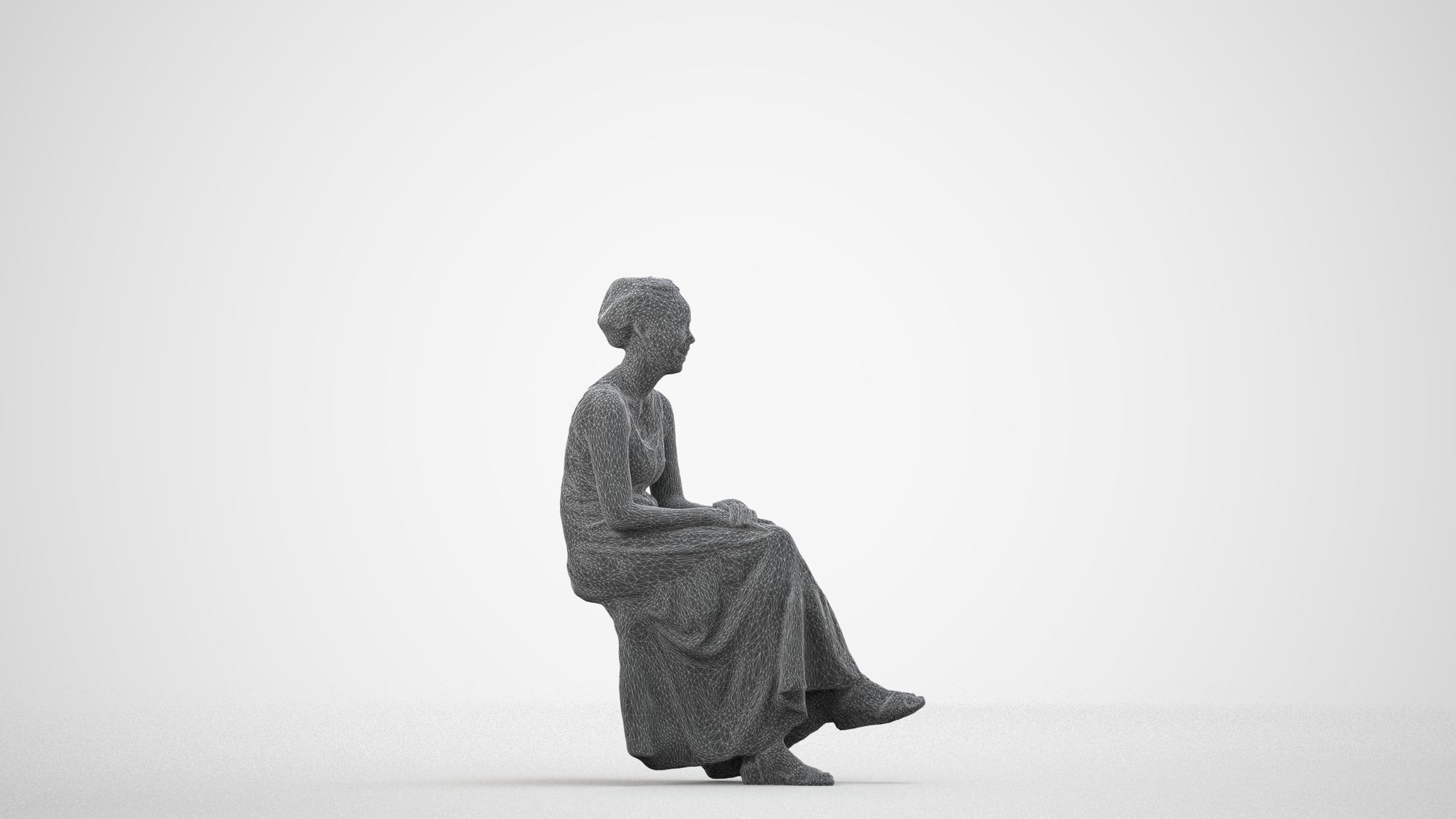 realistic 3D human woman casual sitting, archviz people FBX OBJ for Blender, wireframe side view