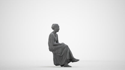 realistic 3D human woman casual sitting, archviz people FBX OBJ for Blender, wireframe side view