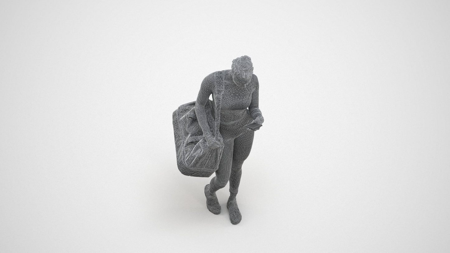 realistic 3D human woman sport, archviz people FBX OBJ for Blender, wireframe three-quarter view