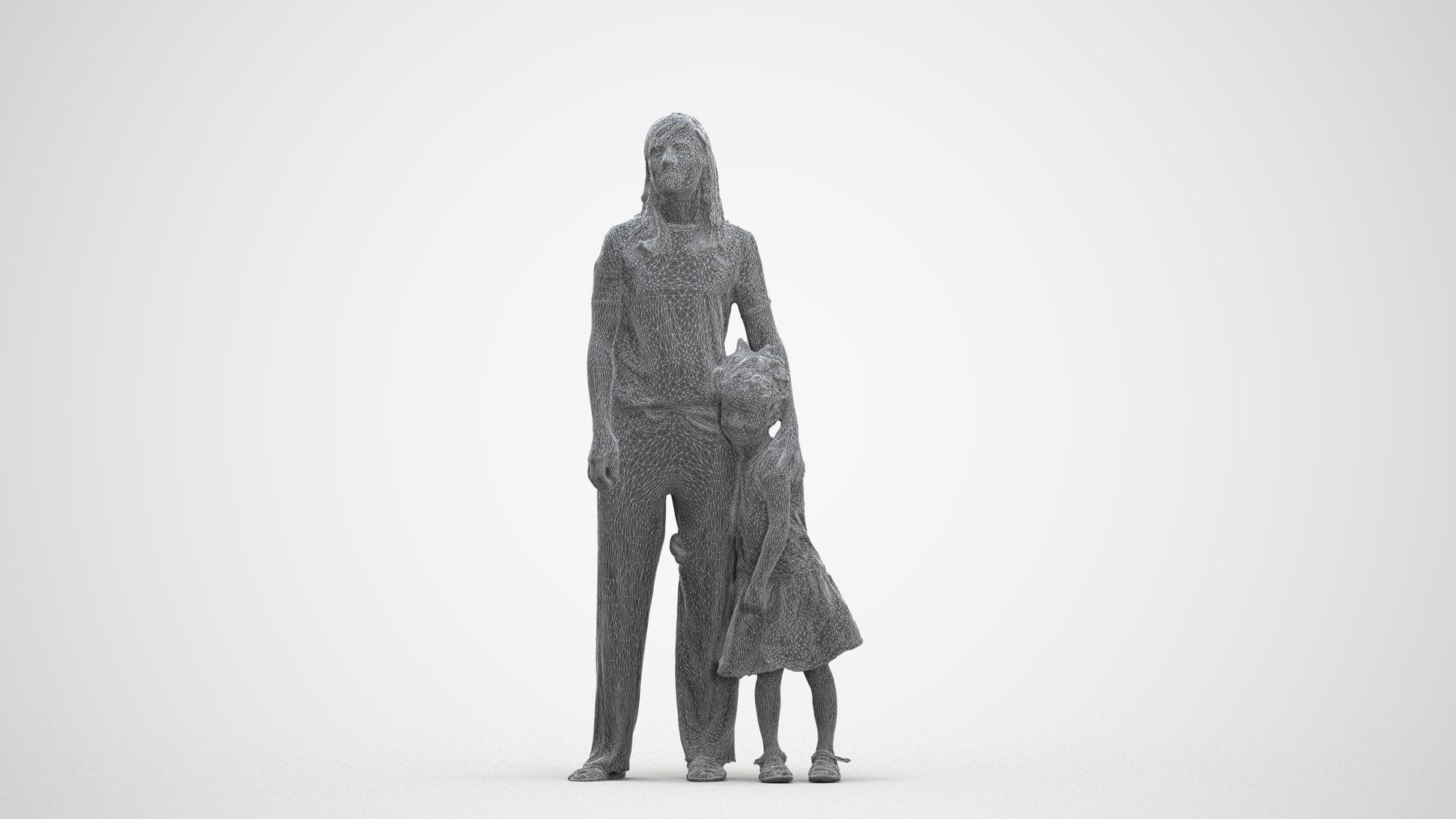 3D human model girl casual kids, photogrammetry scanned person for archviz, three-quarter front view render