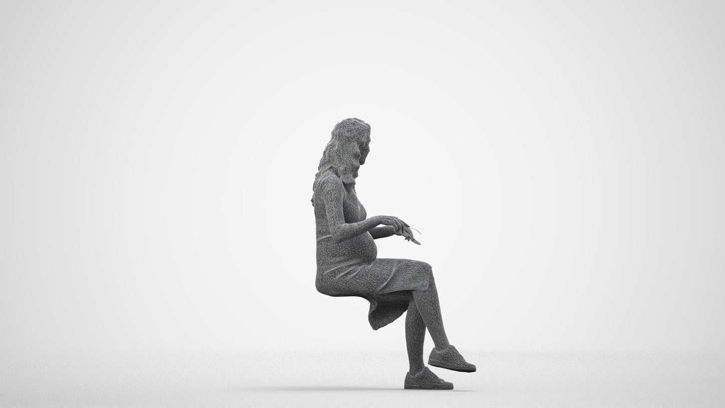 3D people model woman casual sitting, scanned human for 3ds Max rendering, wireframe side view