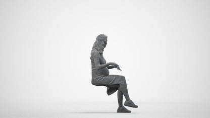 3D people model woman casual sitting, scanned human for 3ds Max rendering, wireframe side view