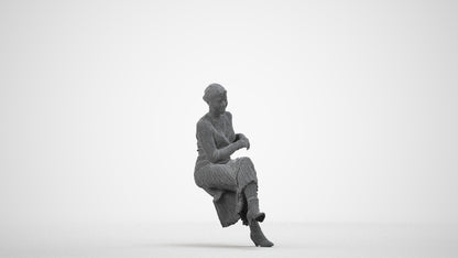 realistic 3D people woman casual sitting, render-ready for V-Ray and Corona, FBX OBJ, wireframe side view