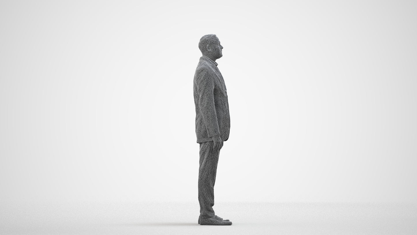 scanned 3D man formal standing, photogrammetry people for Enscape and V-Ray, wireframe side view