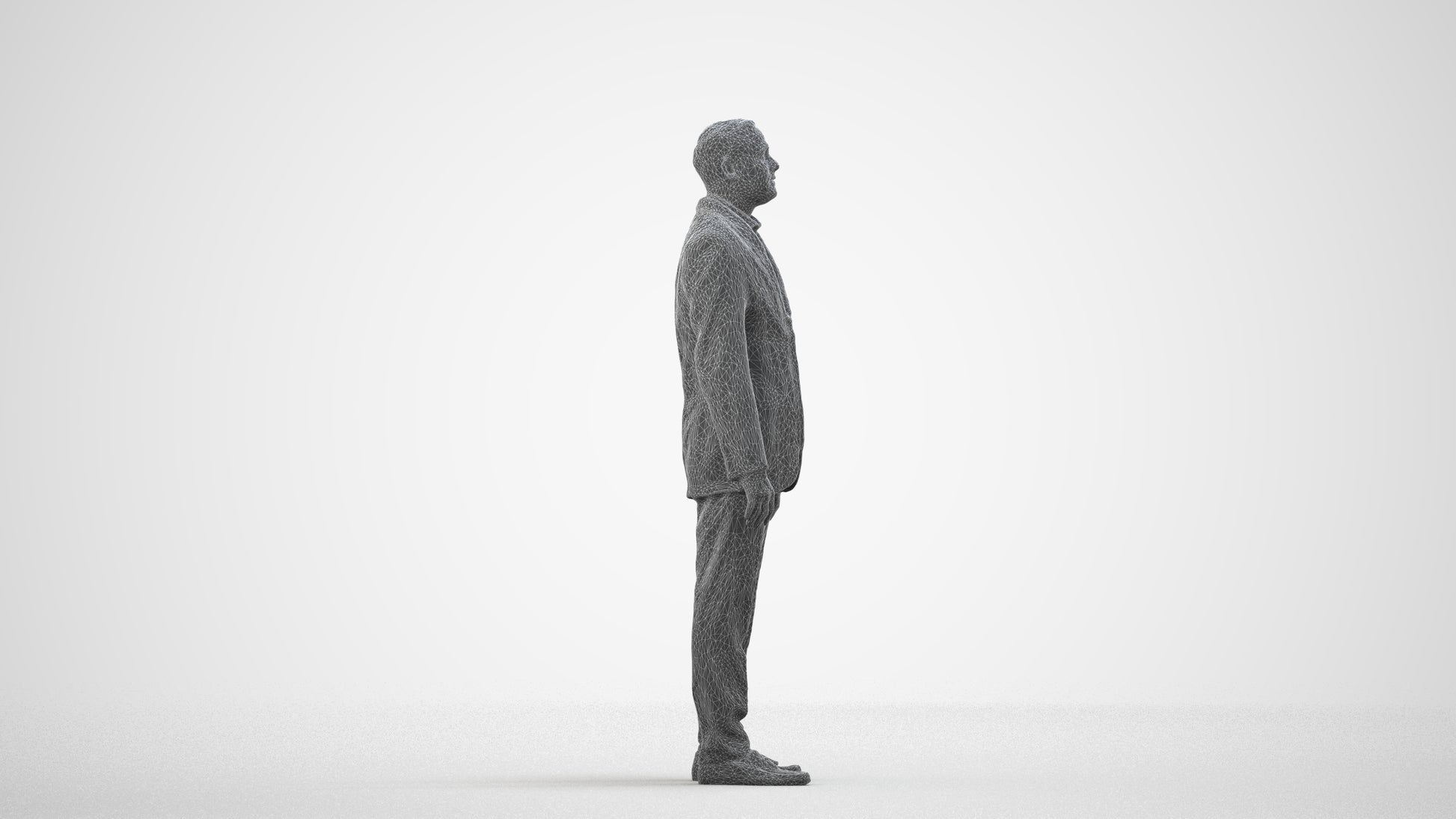 scanned 3D man formal standing, photogrammetry people for Enscape and V-Ray, wireframe side view