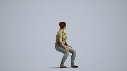 photogrammetry 3D woman casual sitting, realistic human model archviz FBX, front view render