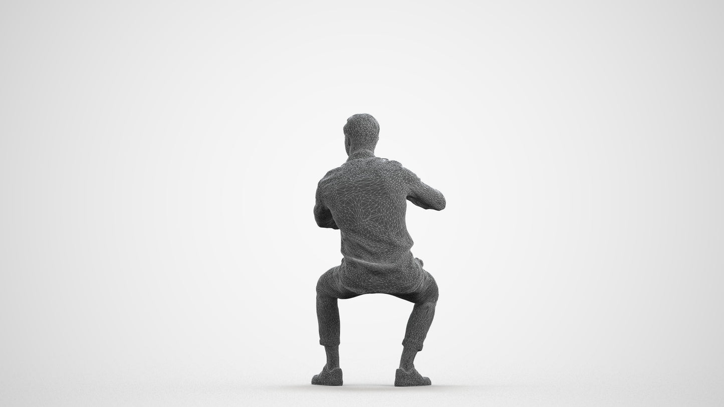 realistic 3D human man casual sitting, archviz people FBX OBJ for Blender, wireframe front view