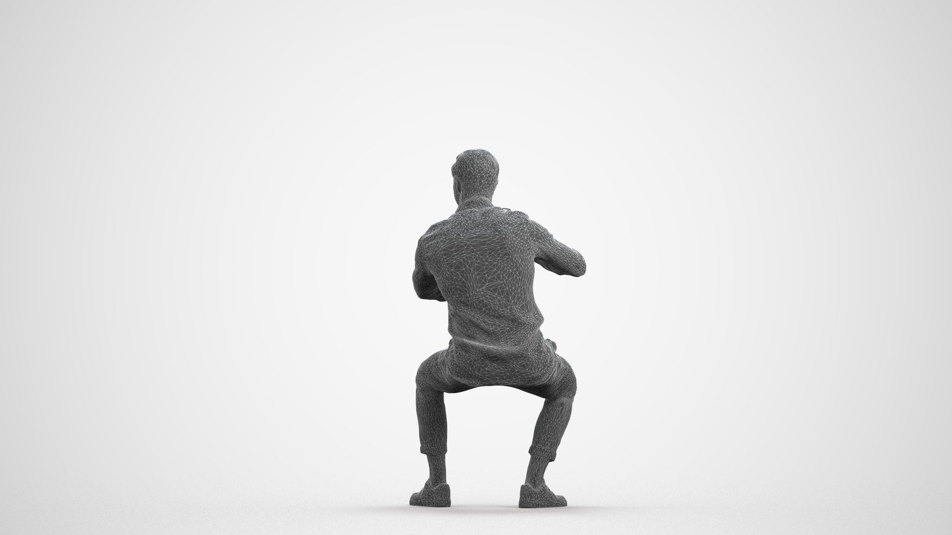 realistic 3D human man casual sitting, archviz people FBX OBJ for Blender, wireframe front view