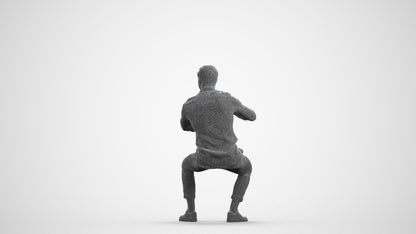 realistic 3D human man casual sitting, archviz people FBX OBJ for Blender, wireframe front view
