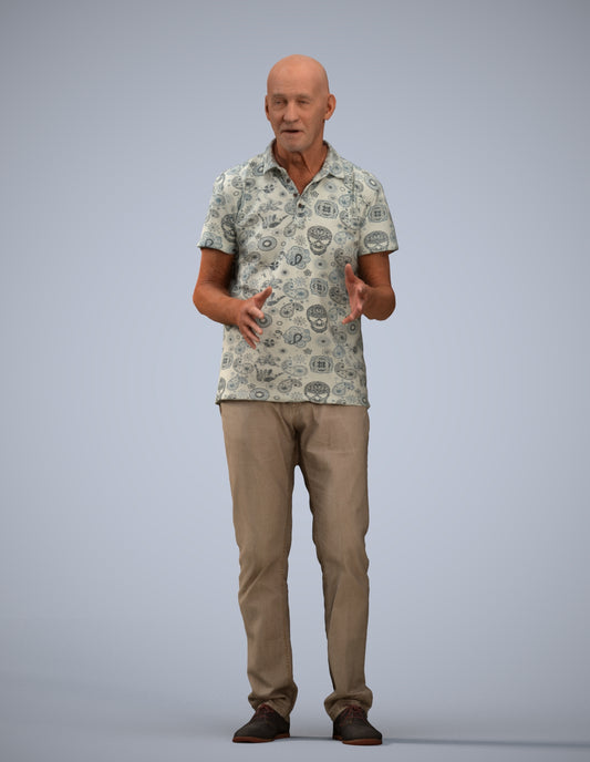 scanned 3D senior man casual standing, photogrammetry people for Enscape and V-Ray