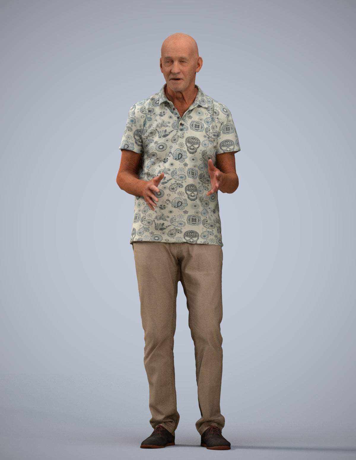 scanned 3D senior man casual standing, photogrammetry people for Enscape and V-Ray