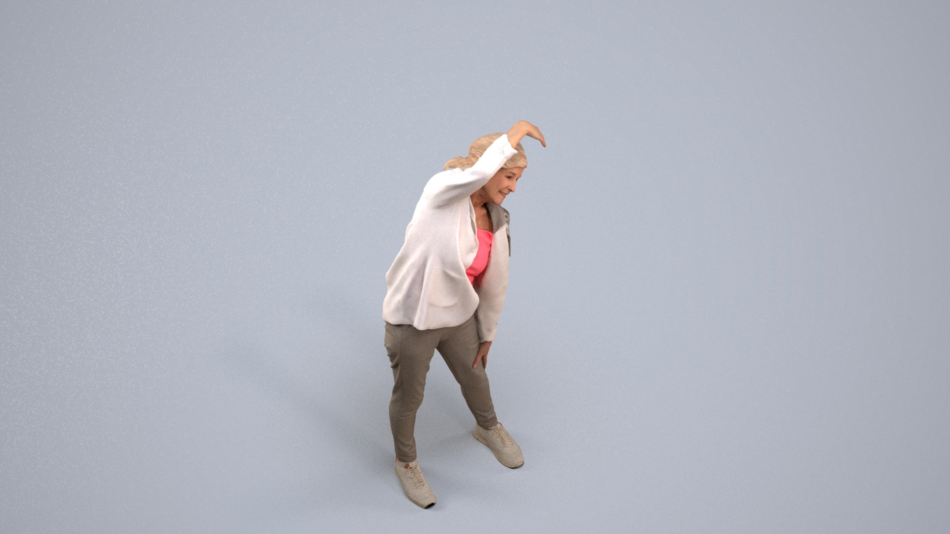 realistic 3D people senior woman sport, render-ready for V-Ray and Corona, FBX OBJ, back view render