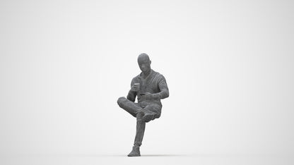 realistic 3D man casual sitting, scanned archviz people for Blender and 3ds Max, wireframe back view