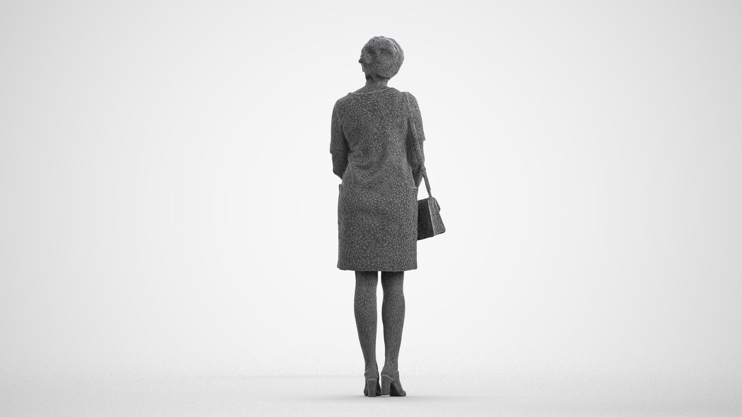 scanned 3D woman business standing, photogrammetry people for Enscape and V-Ray, wireframe front view
