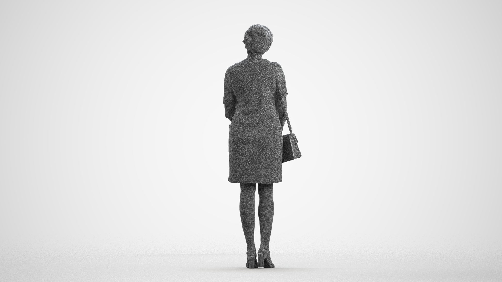 scanned 3D woman business standing, photogrammetry people for Enscape and V-Ray, wireframe front view