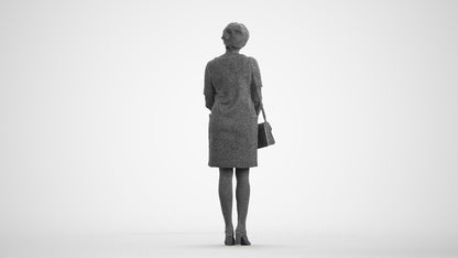 scanned 3D woman business standing, photogrammetry people for Enscape and V-Ray, wireframe front view