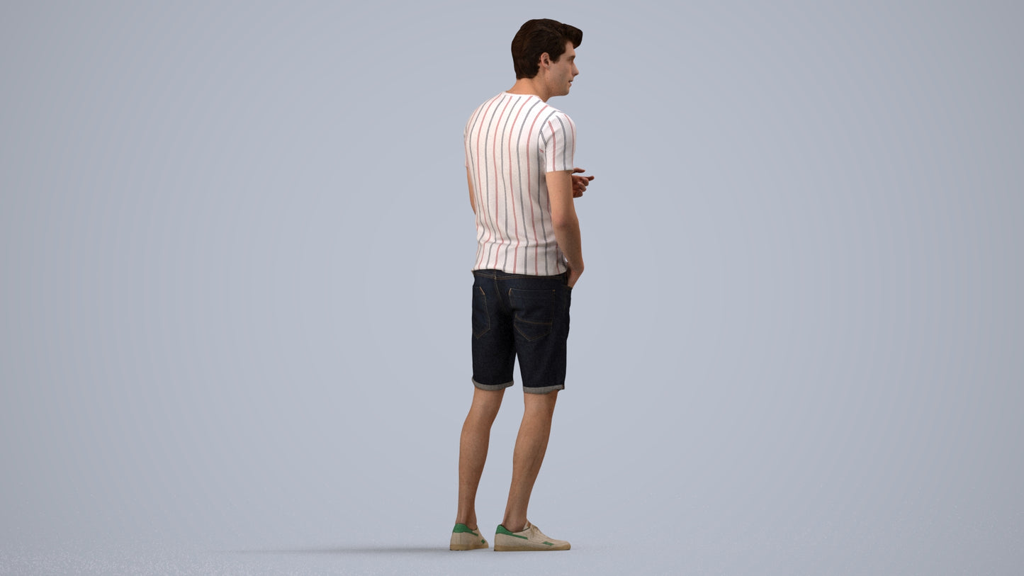 realistic 3D man casual standing, scanned archviz people for Blender and 3ds Max, side view render