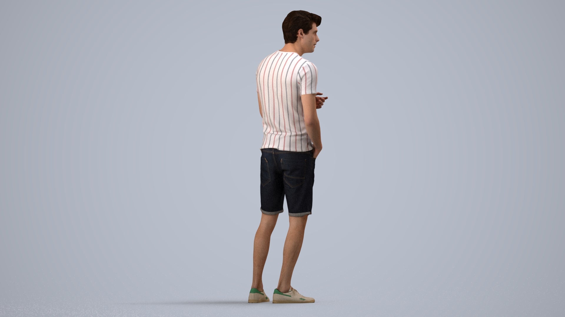 realistic 3D man casual standing, scanned archviz people for Blender and 3ds Max, side view render