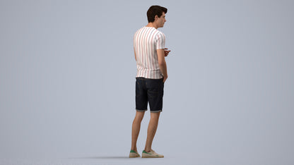 realistic 3D man casual standing, scanned archviz people for Blender and 3ds Max, side view render