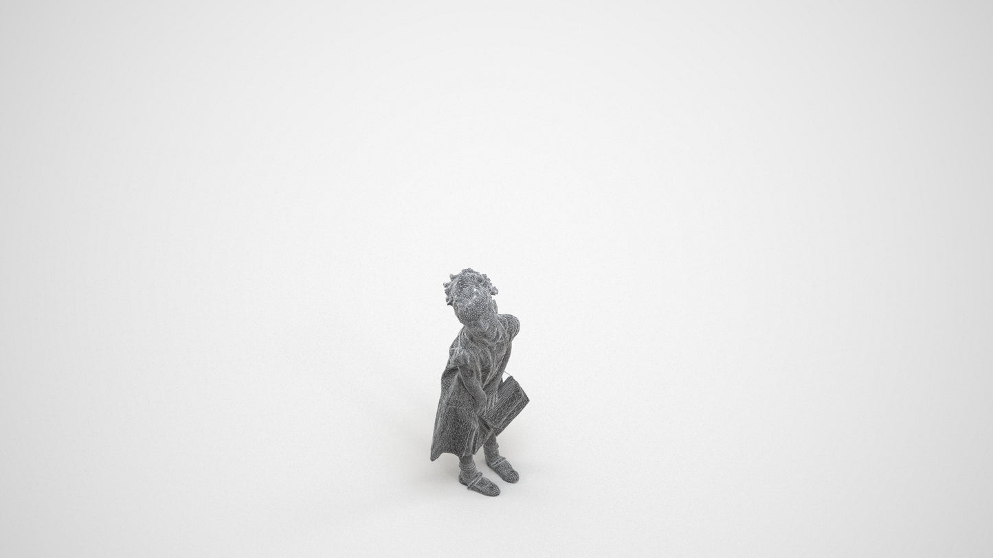realistic 3D girl casual kids, scanned archviz people for Blender and 3ds Max, wireframe three-quarter view