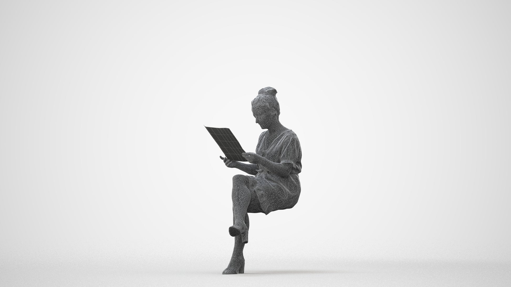 photogrammetry 3D woman casual sitting, realistic human model archviz FBX, square thumbnail