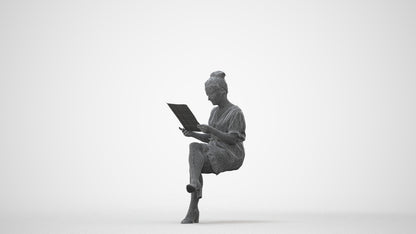 photogrammetry 3D woman casual sitting, realistic human model archviz FBX, square thumbnail