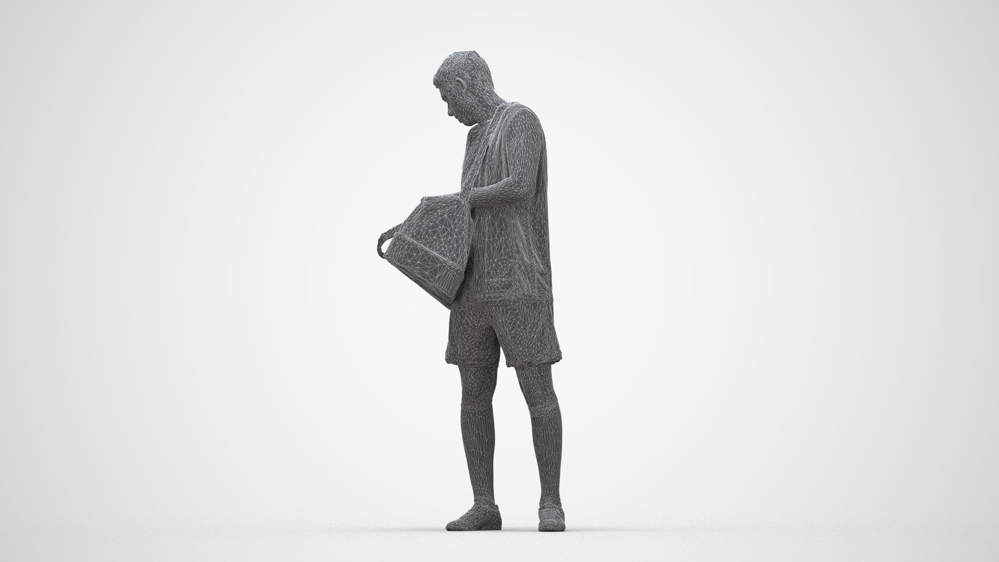 3D scanned man sport, photorealistic archviz people for Enscape and SketchUp, wireframe back view