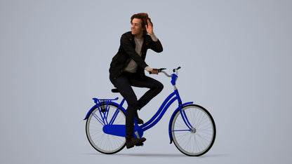 3D people model man casual cycling, scanned human for 3ds Max rendering, three-quarter view render