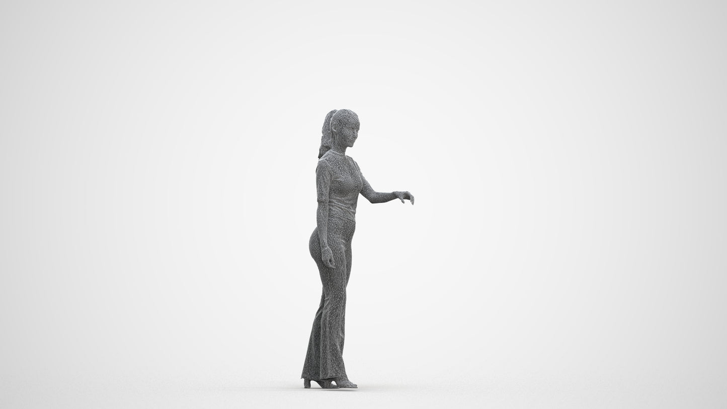 realistic 3D human woman casual door, archviz people FBX OBJ for Blender, three-quarter front view render