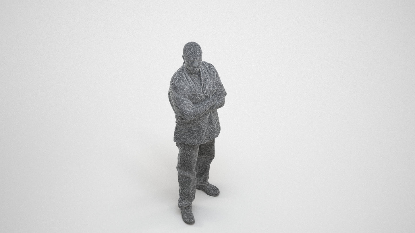 scanned 3D man medical, photogrammetry people for Enscape and V-Ray, wireframe three-quarter view