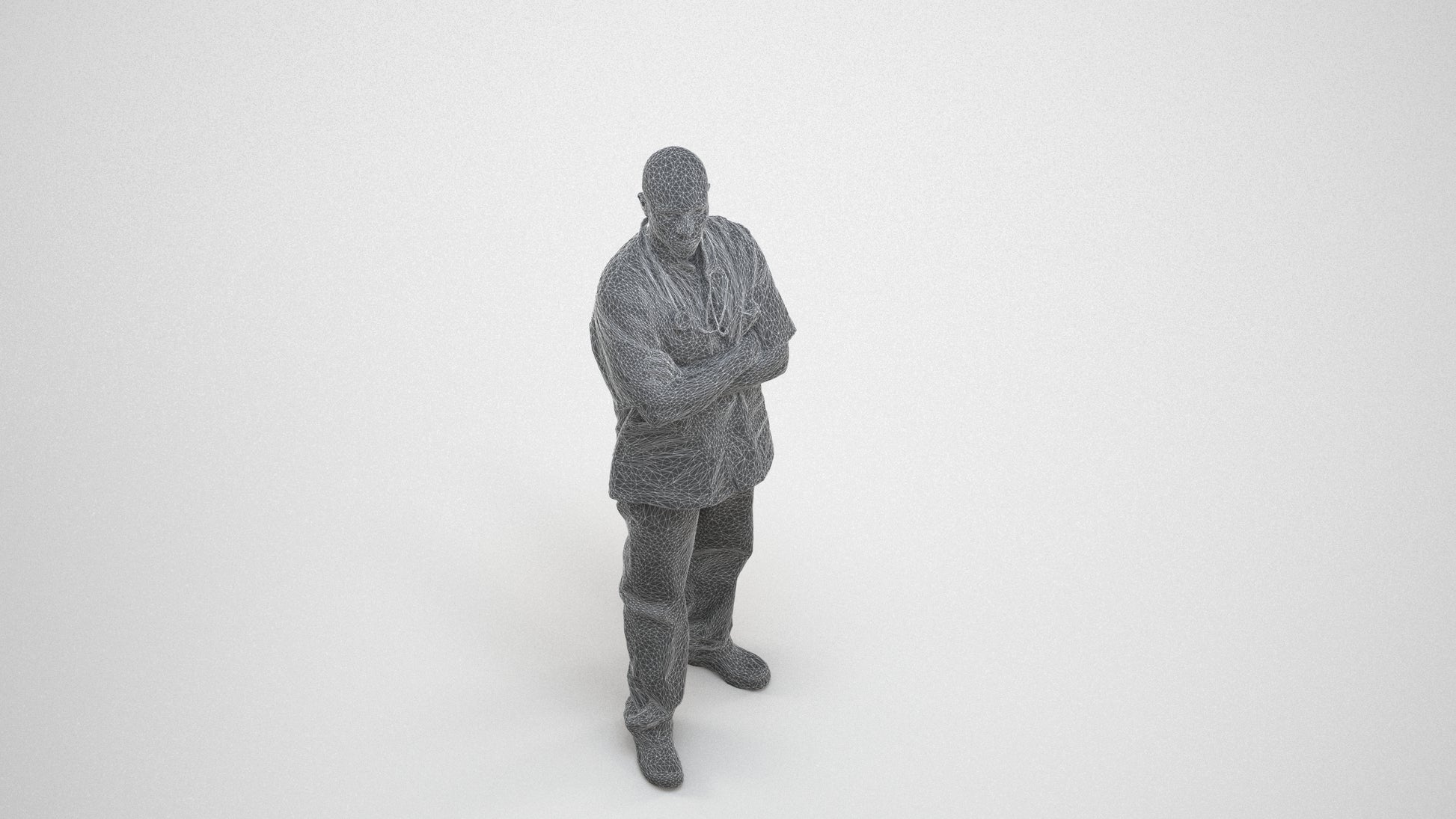 scanned 3D man medical, photogrammetry people for Enscape and V-Ray, wireframe three-quarter view