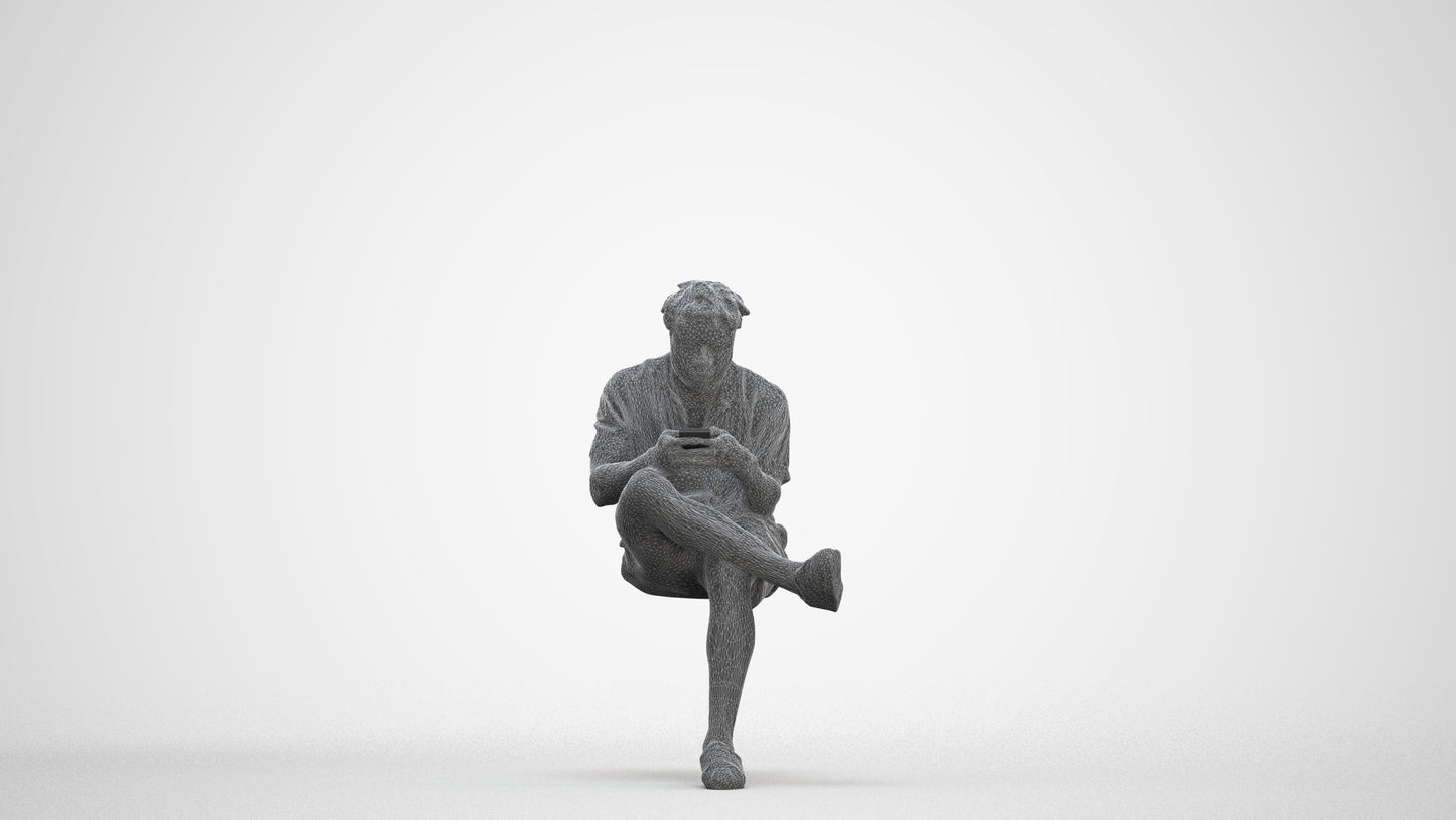 realistic 3D people man casual sitting, render-ready for V-Ray and Corona, FBX OBJ, three-quarter front view render