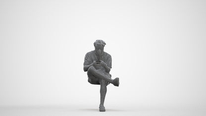 realistic 3D people man casual sitting, render-ready for V-Ray and Corona, FBX OBJ, three-quarter front view render