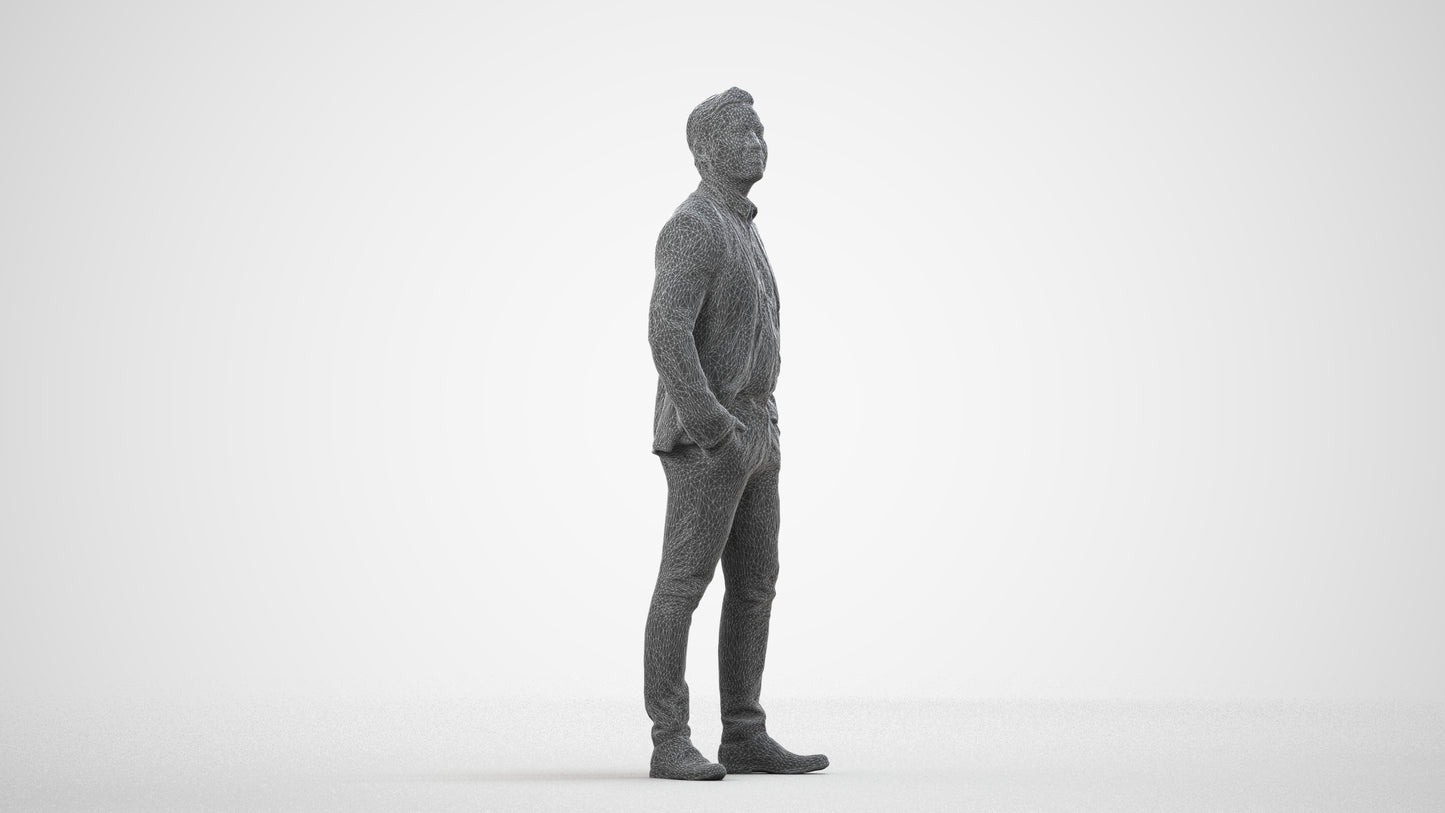 3D scanned man business, photorealistic archviz people for Enscape and SketchUp, wireframe side view