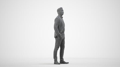 3D scanned man business, photorealistic archviz people for Enscape and SketchUp, wireframe side view