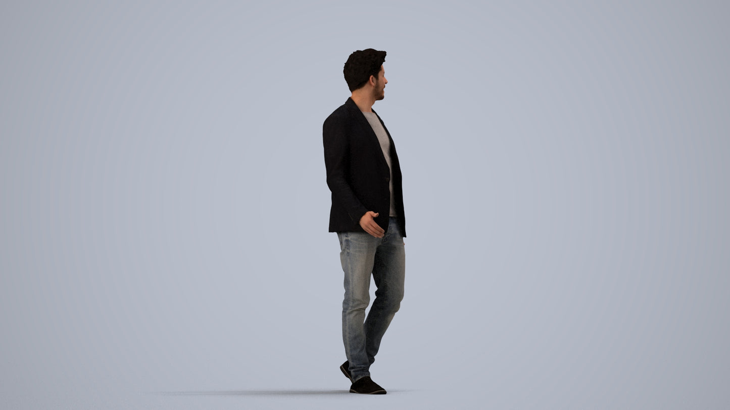 photogrammetry 3D man casual business, realistic human model archviz FBX, side view render