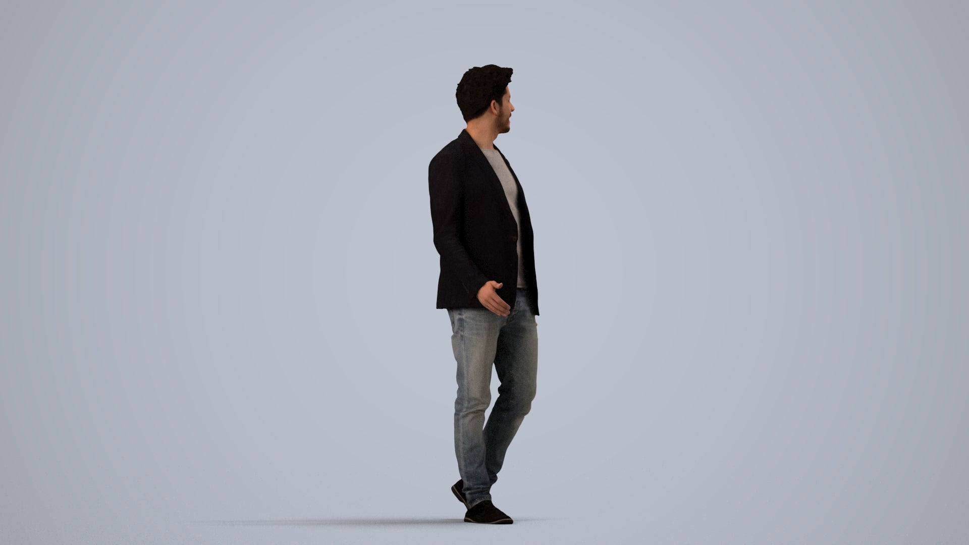 photogrammetry 3D man casual business, realistic human model archviz FBX, side view render